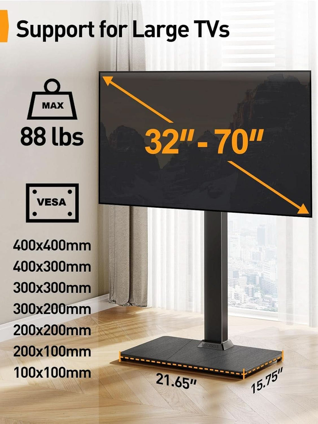 Floor TV Stand With Universal Heavy Duty Mount Seventy Inch TV